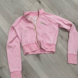 PinkXLoveshackfancy Cropped Zip-Up Jacket with Sequin Dog Detail